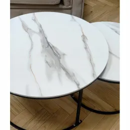 Set od 2 konferencijska stolića DIAMOND / Crna - bijeli mramor