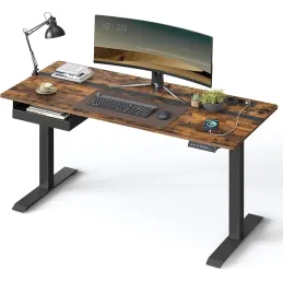 Električni podesivi stol APOLONIA 1400 x 600 / Crni - drveni dekor