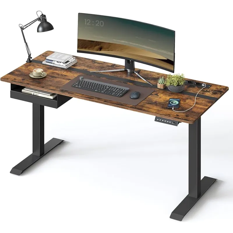 Električni podesivi stol APOLONIA 1400 x 600 / Crni - drveni dekor