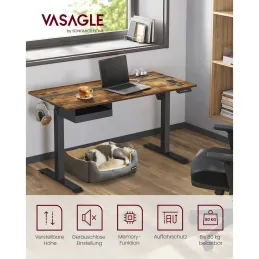 Električni podesivi stol APOLONIA 1400 x 600 / Crni - drveni dekor