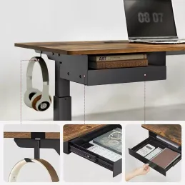 Električni podesivi stol APOLONIA 1400 x 600 / Crni - drveni dekor