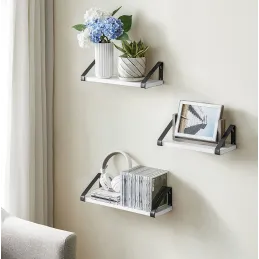 Set od 3 police REGALO Shelf / Crna mat - Bijelo drvo