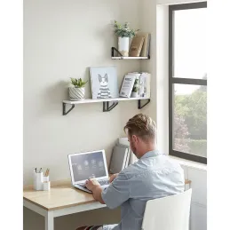 Set od 3 police REGALO Shelf / Crna mat - Bijelo drvo