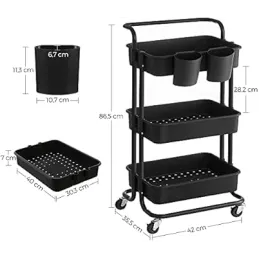 Kolica za pohranu na kotačićima RIANNA / Crna mat