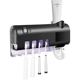 Ekskluzivni držač za četkice za zube s UV sterilizacijom i dozatorom / Crna mat