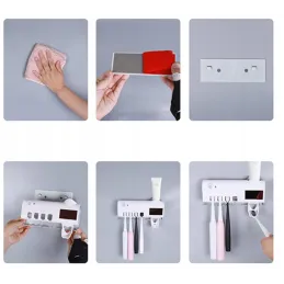 Ekskluzivni držač za četkice za zube s UV sterilizacijom i dozatorom / Crna mat