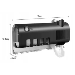 Ekskluzivni držač za četkice za zube s UV sterilizacijom i dozatorom / Crna mat