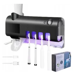 Ekskluzivni držač za četkice za zube s UV sterilizacijom i dozatorom / Crna mat
