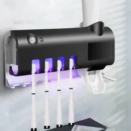 Ekskluzivni držač za četkice za zube s UV sterilizacijom i dozatorom / Crna mat