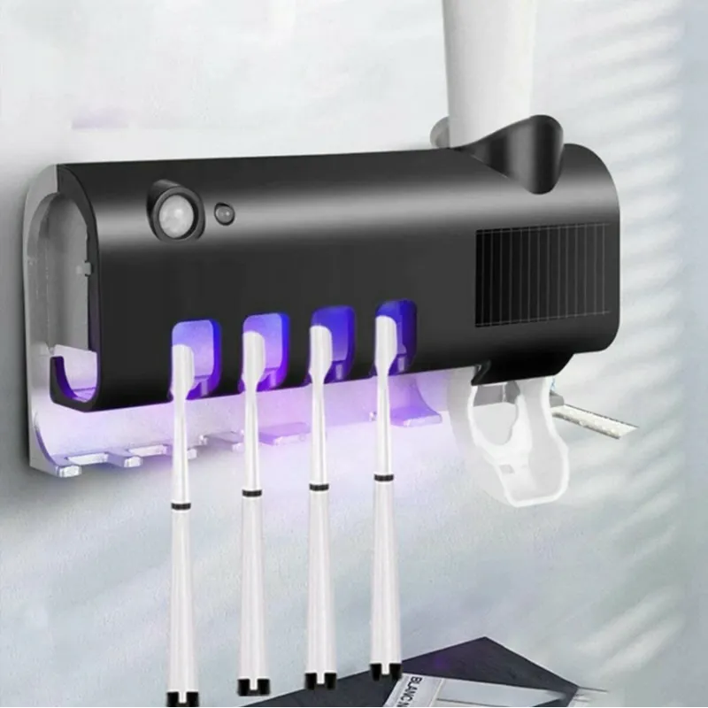 Ekskluzivni držač za četkice za zube s UV sterilizacijom i dozatorom / Crna mat