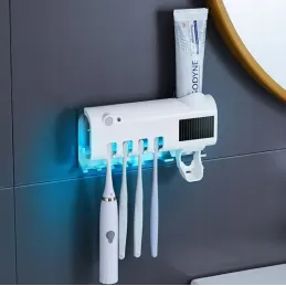Ekskluzivni držač za četkice za zube s UV sterilizacijom i dozatorom / Mat bijela