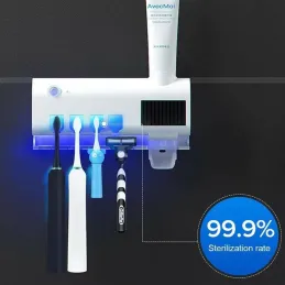 Ekskluzivni držač za četkice za zube s UV sterilizacijom i dozatorom / Mat bijela