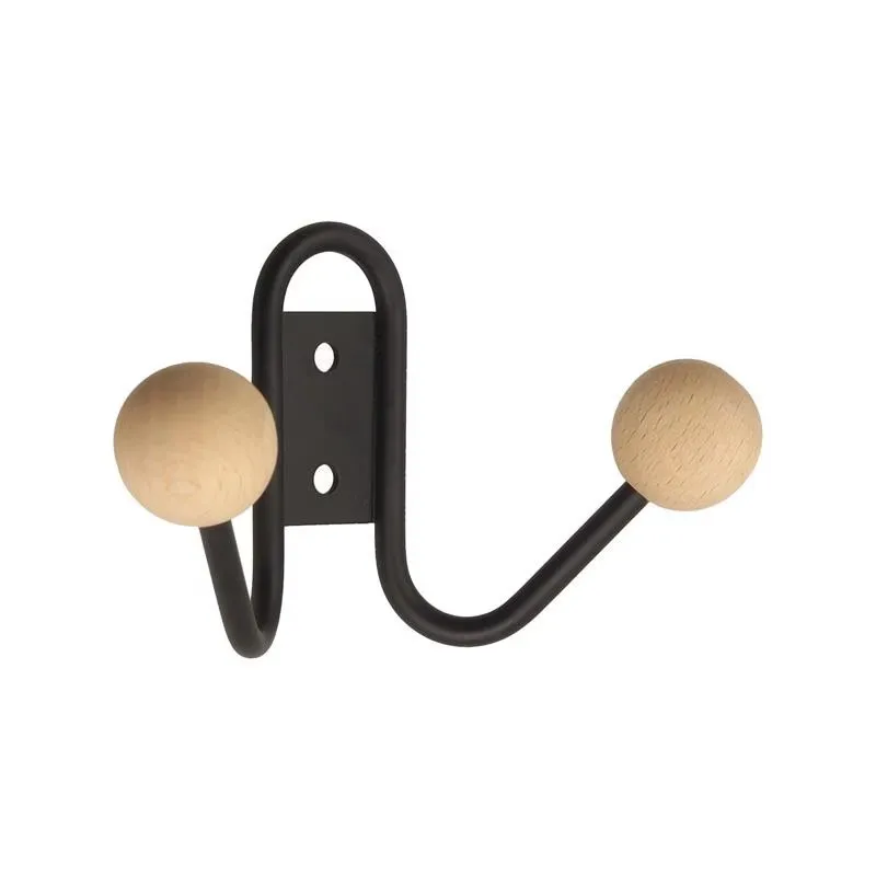 Vješalica GIANO MINI / Crna mat + drvo