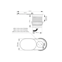 Električna utičnica SLIDE 1x230V + 1xUSB C+A FRENCH / Crna mat