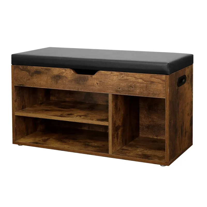 Ormarić za cipele s tabureom MEXICO / Vintage drvo - crna