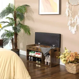 Ormarić za cipele s tabureom MEXICO / Vintage drvo - crna