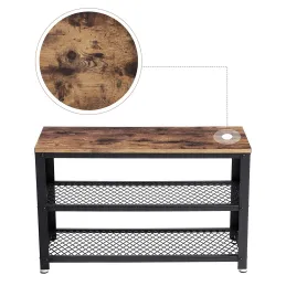 Ormarić za cipele s tabureom VIANO 730 / Crna mat - vintage drvo