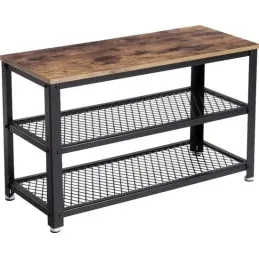 Ormarić za cipele s tabureom VIANO 730 / Crna mat - vintage drvo