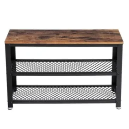 Ormarić za cipele s tabureom VIANO 730 / Crna mat - vintage drvo