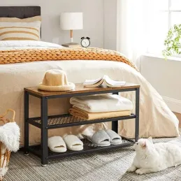 Ormarić za cipele s tabureom VIANO 730 / Crna mat - vintage drvo