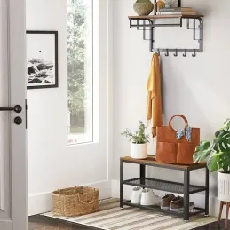 Ormarić za cipele s tabureom VIANO 730 / Crna mat - vintage drvo