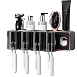 Ekskluzivni držač za četkice za zube s dozatorom DENT / Crna mat