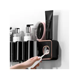 Ekskluzivni držač za četkice za zube s dozatorom DENT / Crna mat