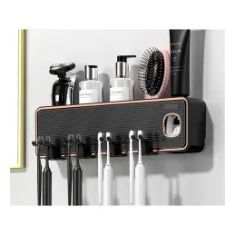 Ekskluzivni držač za četkice za zube s dozatorom DENT / Crna mat