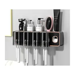 Ekskluzivni držač za četkice za zube s dozatorom DENT / Crna mat