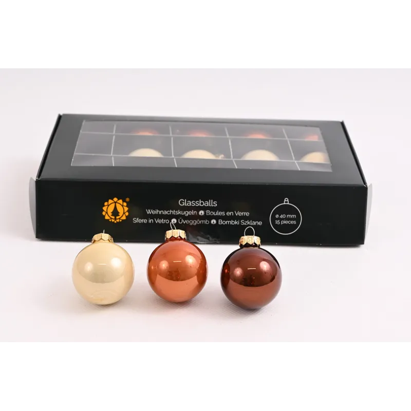 Set staklenih božićnih kuglica SPIRIT 40 mm - 15 kom / Kremasto smeđa