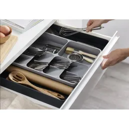 Plastična podesiva ladica za pribor PLASTICO / Bijelo-antracit