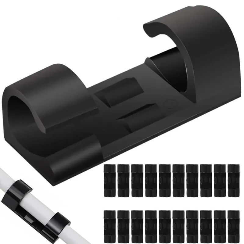 Set od 20 samoljepljivih držača za kablove / Crna mat