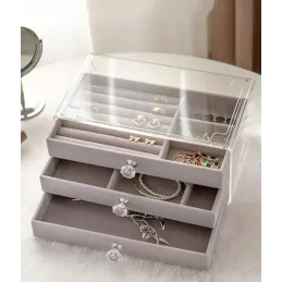 Dizajnerska kutija za nakit DIAMOND / Siva-prozirna