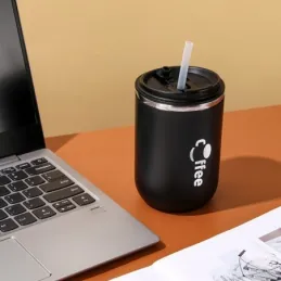 Dizajnerska termos boca sa slamkom GLAMM 500 ml / Crna