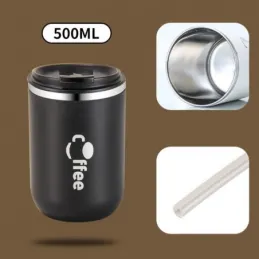 Dizajnerska termos boca sa slamkom GLAMM 500 ml / Crna