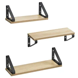 Set od 3 police REGALO Shelf / Crna mat - svijetlo drvo