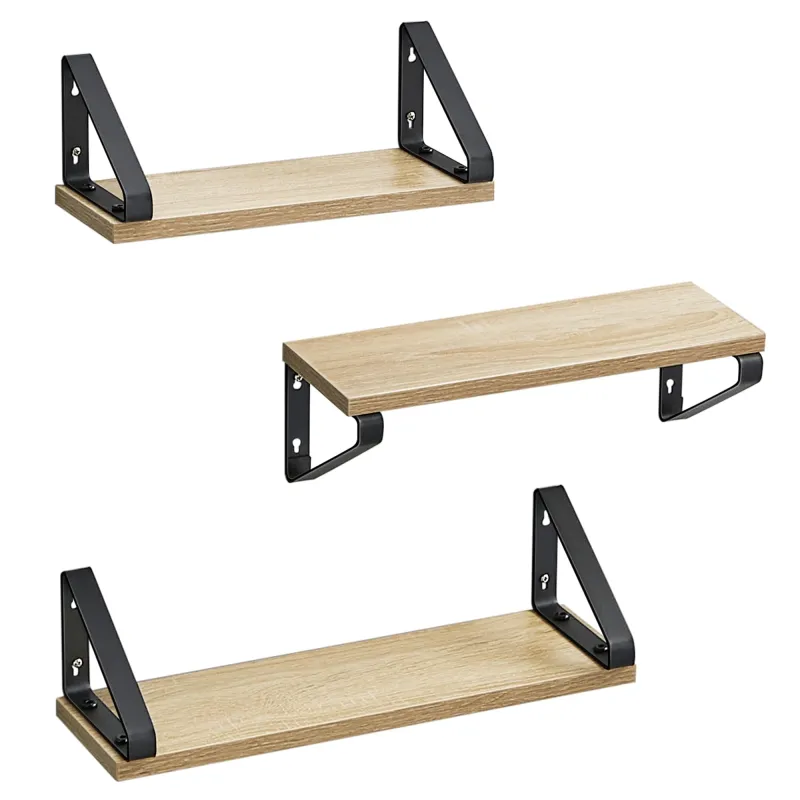 Set od 3 police REGALO Shelf / Crna mat - svijetlo drvo