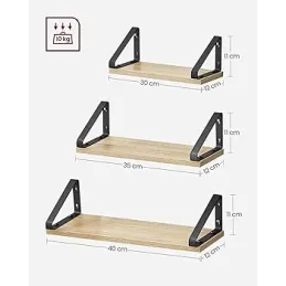 Set od 3 police REGALO Shelf / Crna mat - svijetlo drvo