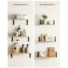 Set od 3 police REGALO Shelf / Crna mat - svijetlo drvo