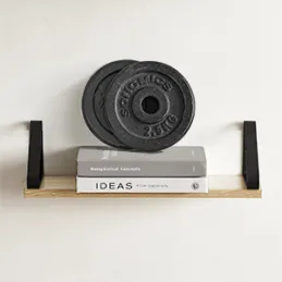 Set od 3 police REGALO Shelf / Crna mat - svijetlo drvo