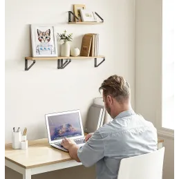 Set od 3 police REGALO Shelf / Crna mat - svijetlo drvo