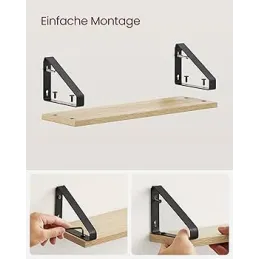 Set od 3 police REGALO Shelf / Crna mat - svijetlo drvo