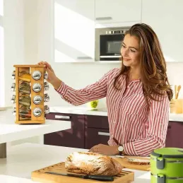 Drveni rotirajući organizator za začine s posudicama 16 kom / Prirodno drvo