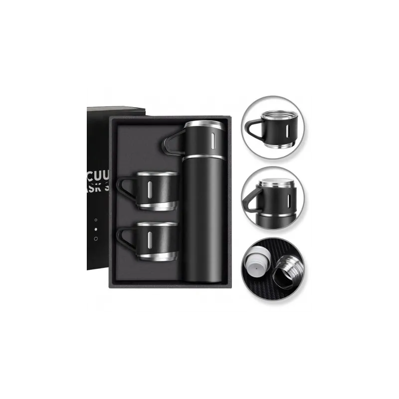 Dizajnerska termosica s 3 čaše 500 ml / Crna mat