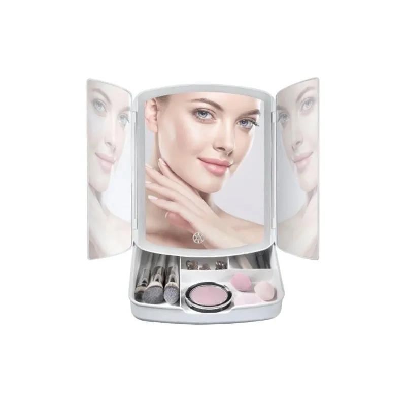 Kozmetičko ogledalo s LED svjetlom i organizatorom MIRACLE / Bijela