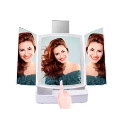 Kozmetičko ogledalo s LED svjetlom i organizatorom MIRACLE / Bijela