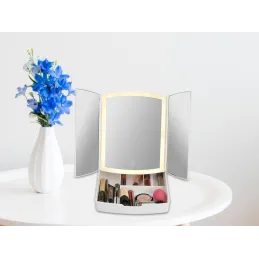 Kozmetičko ogledalo s LED svjetlom i organizatorom MIRACLE / Bijela