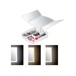 Kozmetičko ogledalo s LED svjetlom i organizatorom MIRACLE / Bijela