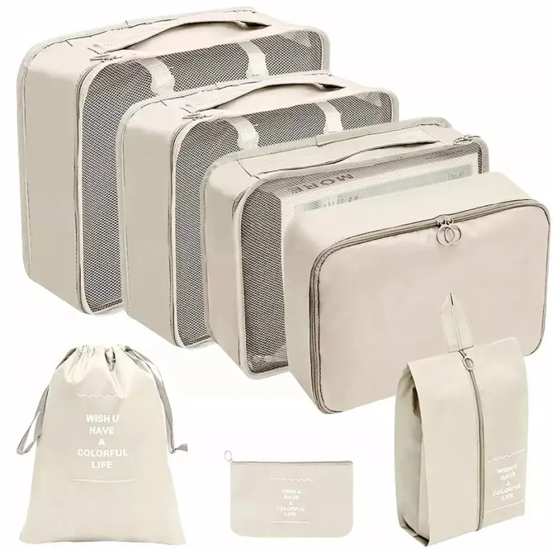 7-dijelni putni set za odjeću i kozmetiku TRAVEL / Krem