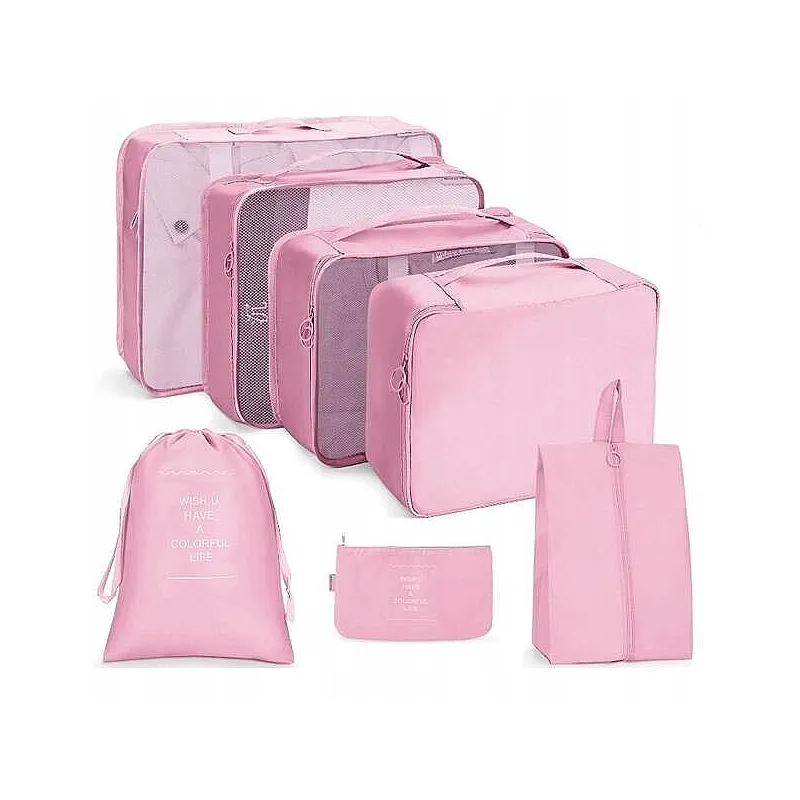 7-dijelni putni set za odjeću i kozmetiku TRAVEL / Ružičasta